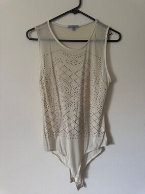 Studded Ivory Sleeveless  Sheer Bodysuit